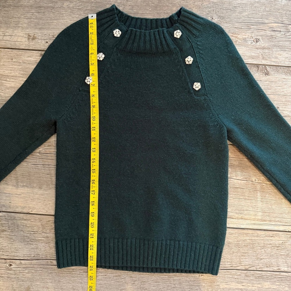 J.Crew Womens Forest Green Rhinestone Flower Button Embellished Sweater XS - Picture 6 of 7